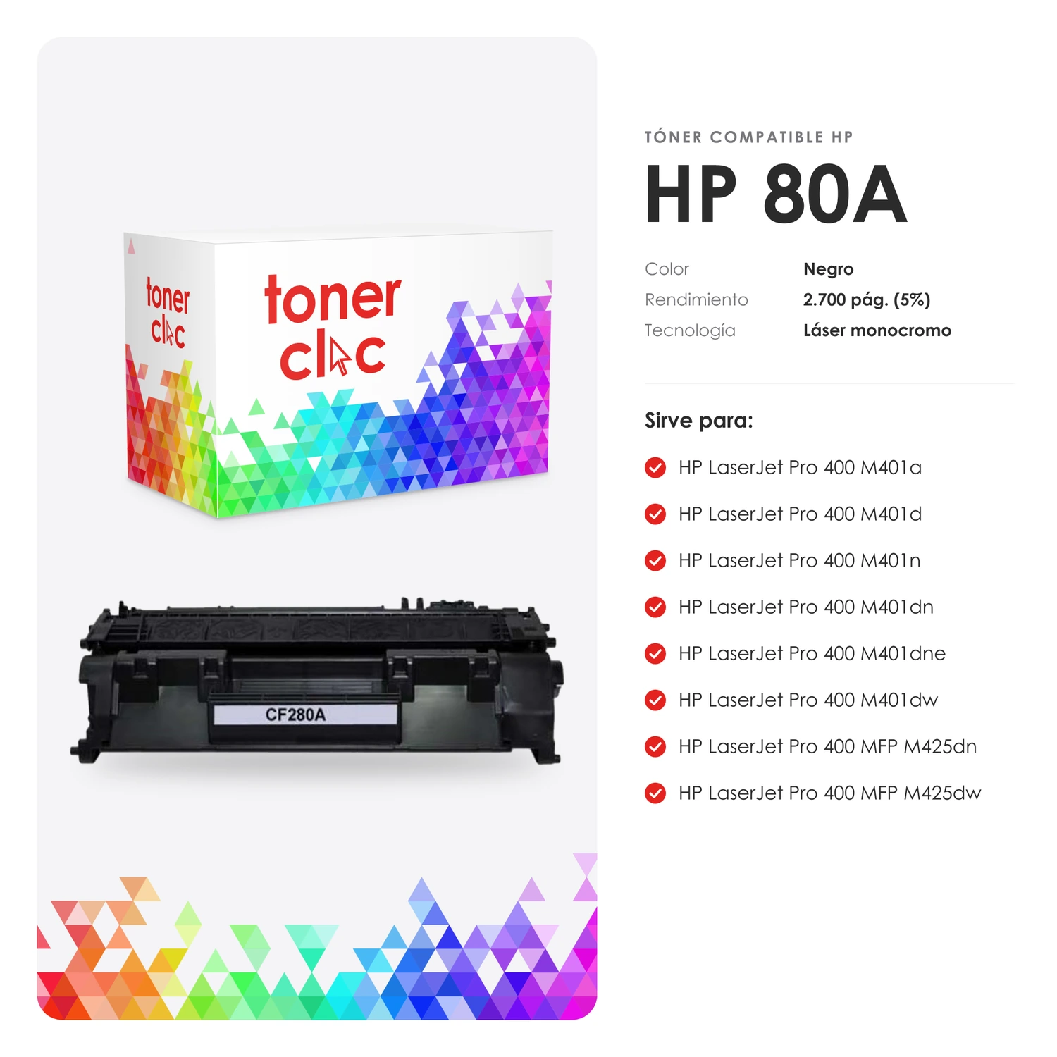 Tóner alternativo HP 80A (CF280A) negro - Imagen 2
