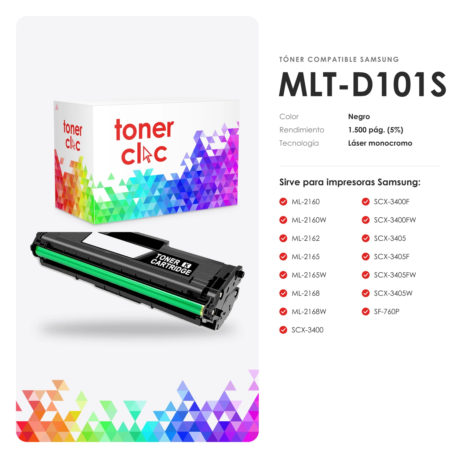 Tóner alternativo Samsung MLT-D101S negro - Imagen 2