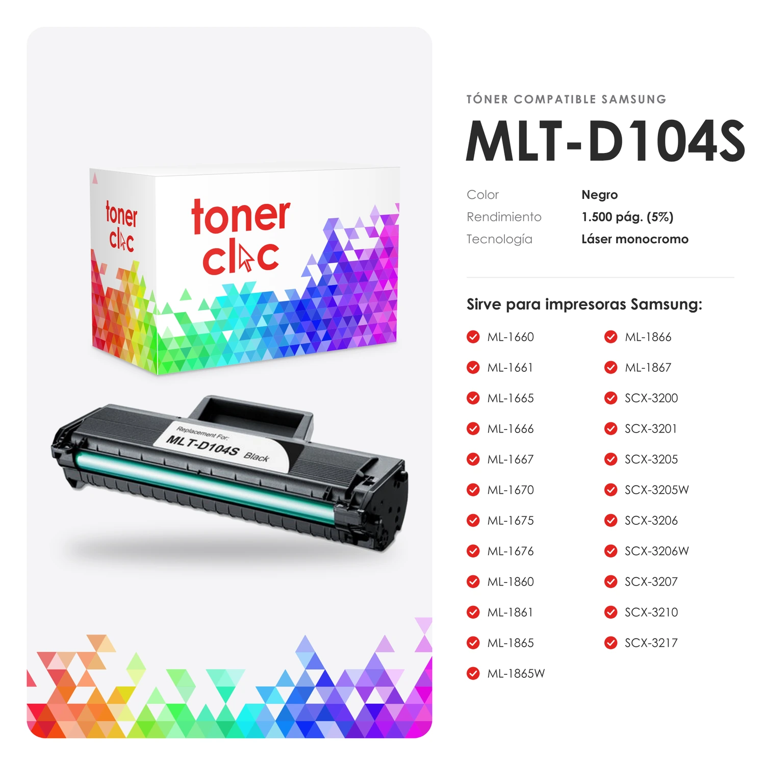 Tóner alternativo Samsung MLT-D104S negro - Imagen 2