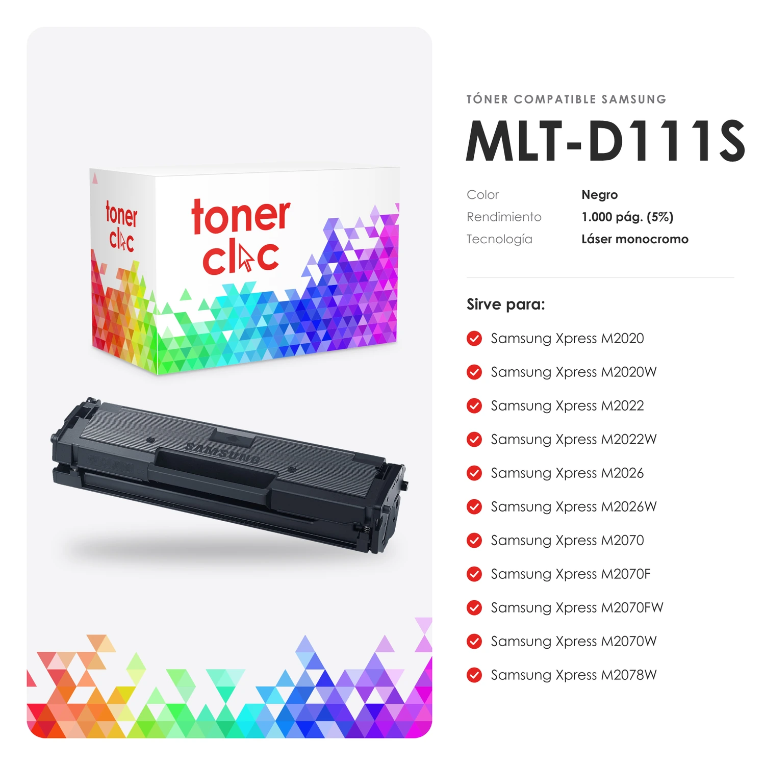 Tóner alternativo Samsung MLT-D111S negro - Imagen 2