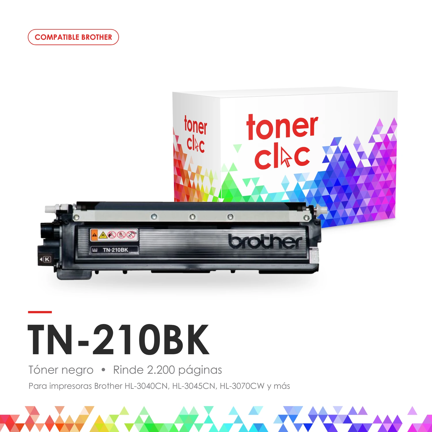 Tóner alternativo Brother TN-210BK negro, rinde 2.200 páginas