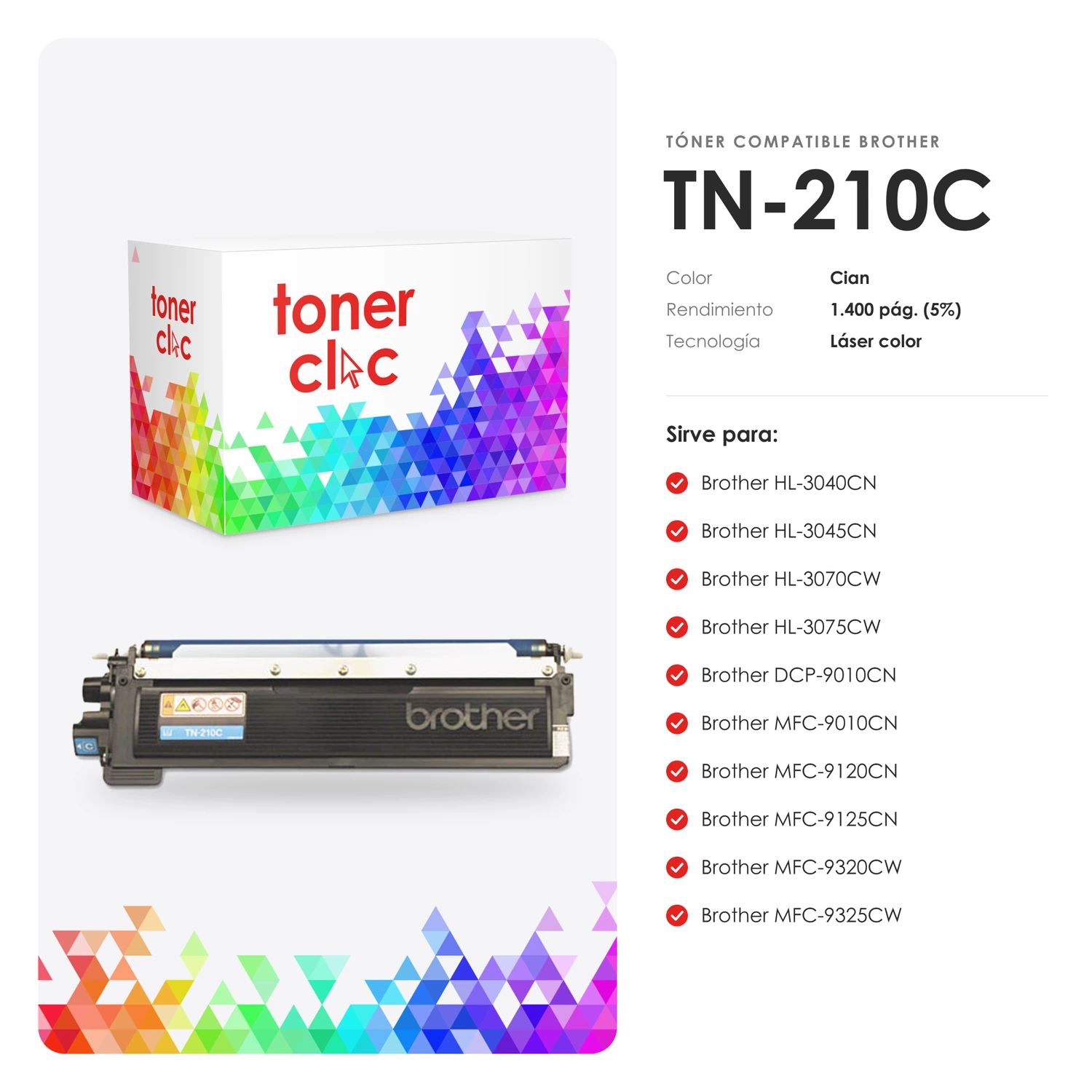 Tóner alternativo Brother TN-210C cian - Imagen 2