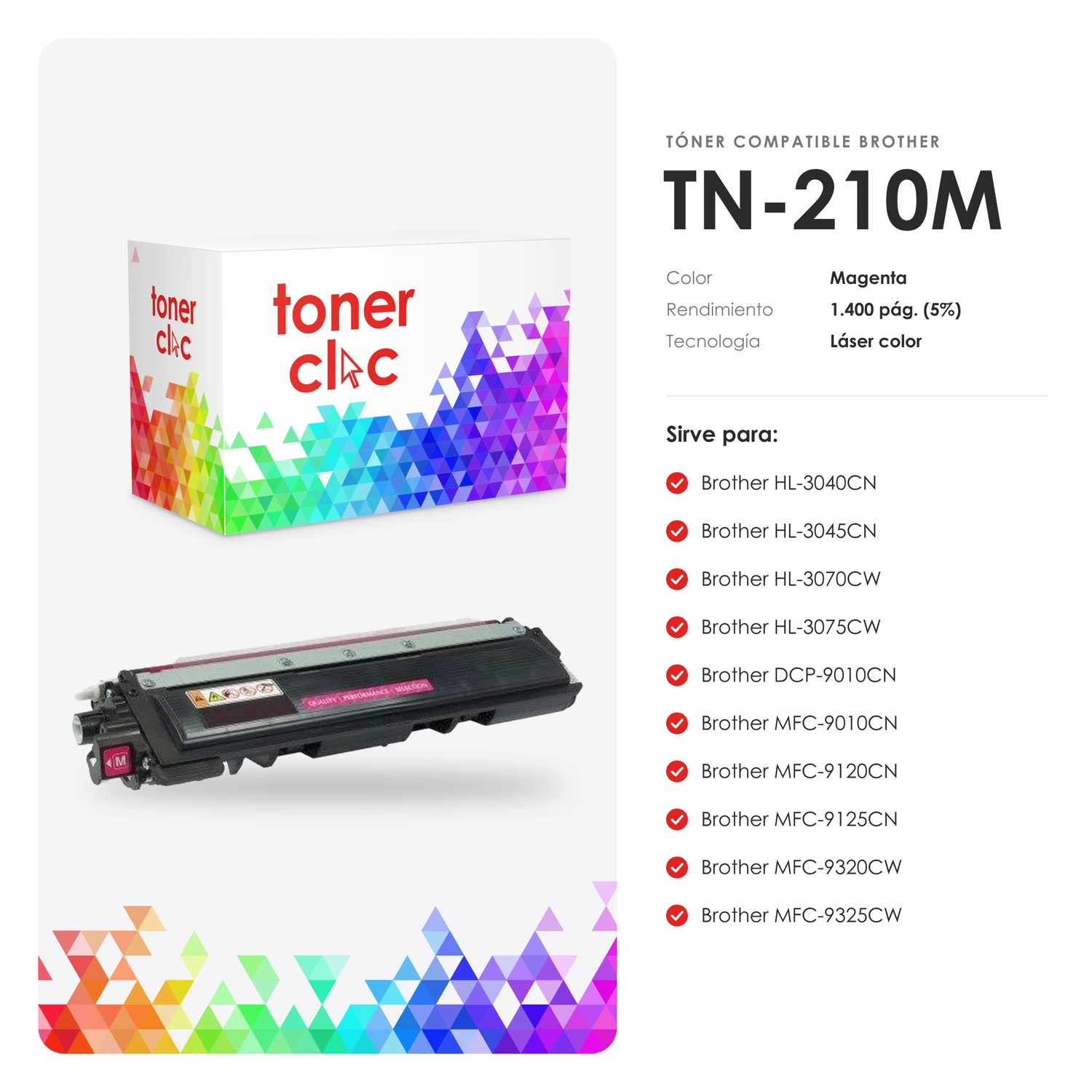 Tóner alternativo Brother TN-210M magenta - Imagen 2