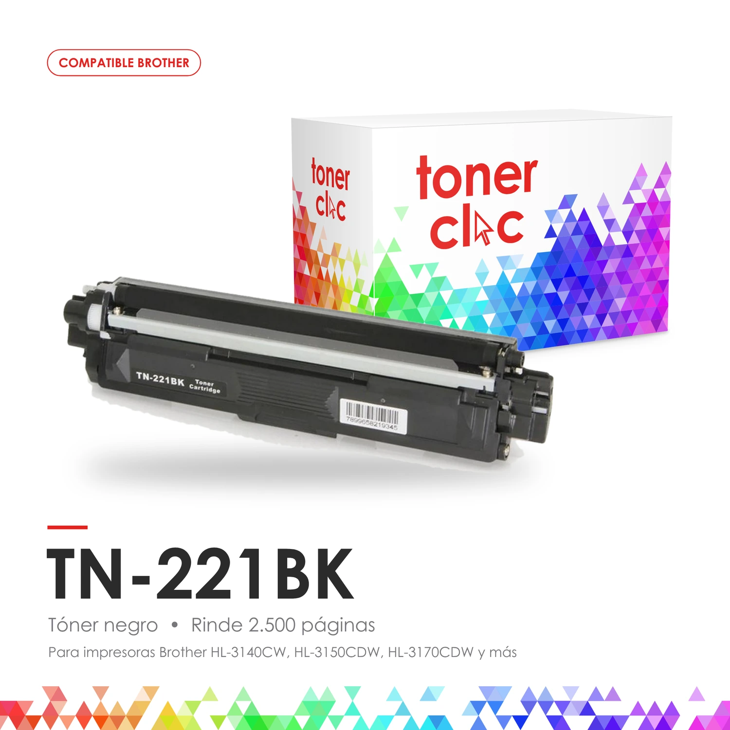 Tóner alternativo Brother TN-221BK negro, rinde 2.500 páginas