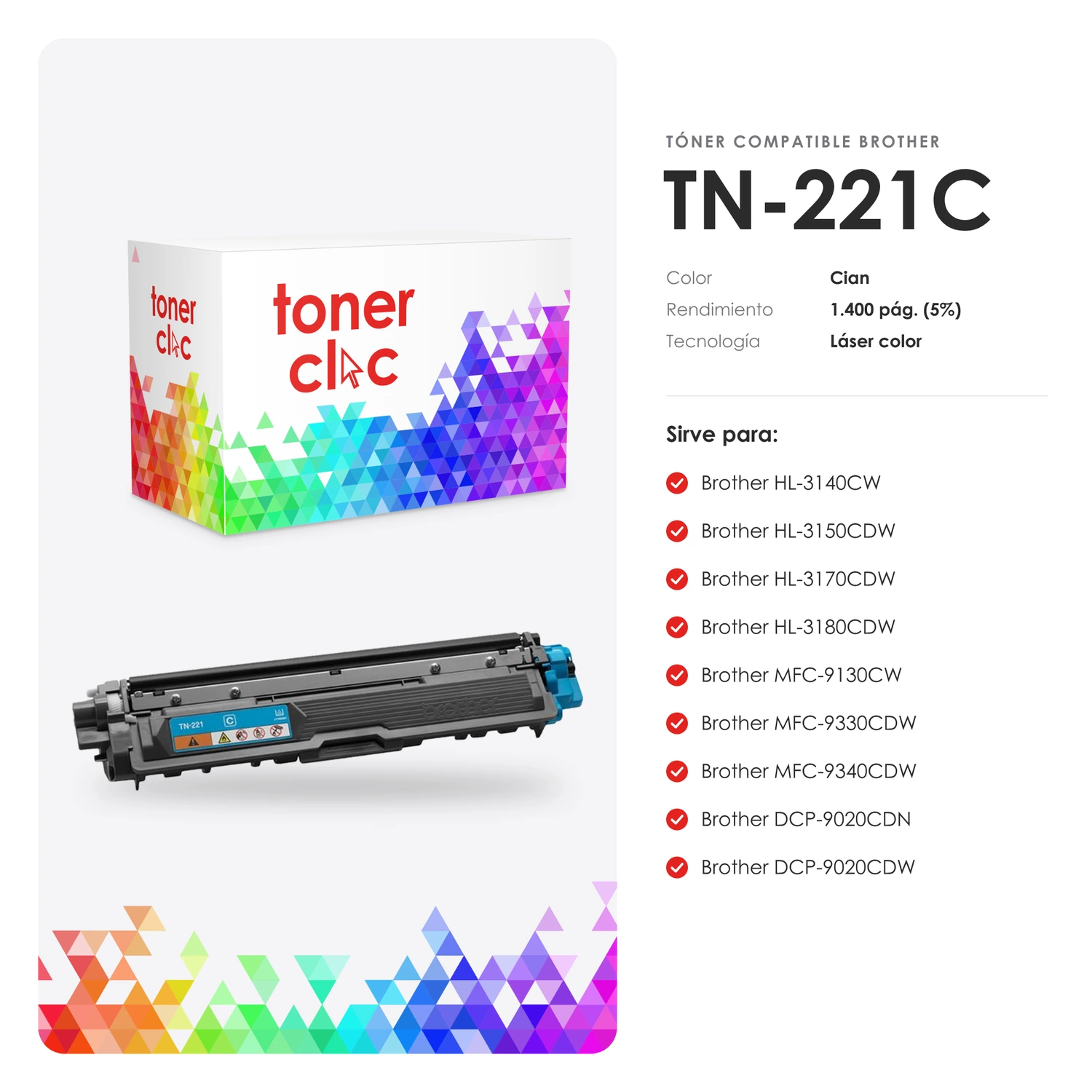 Tóner alternativo Brother TN-221C cian - Imagen 2