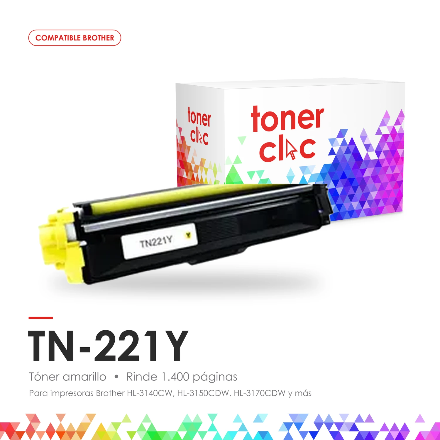 Tóner alternativo Brother TN-221Y amarillo, rinde 1.400 páginas