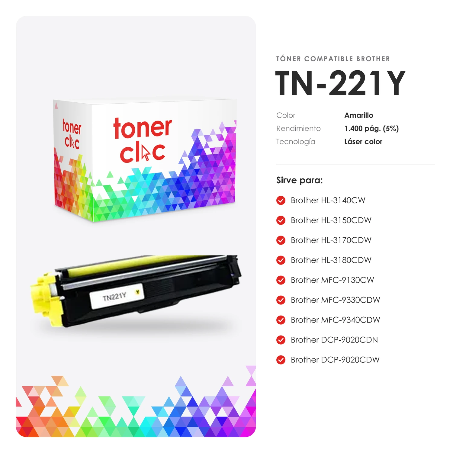 Tóner alternativo Brother TN-221Y amarillo - Imagen 2