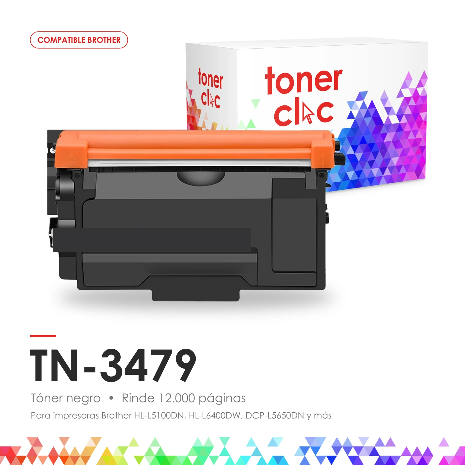 Tóner alternativo Brother TN-3479 negro, rinde 12.000 páginas