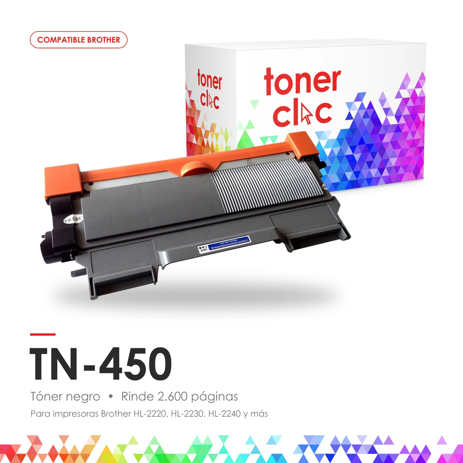 Tóner alternativo Brother TN-450 negro, rinde 2.600 páginas