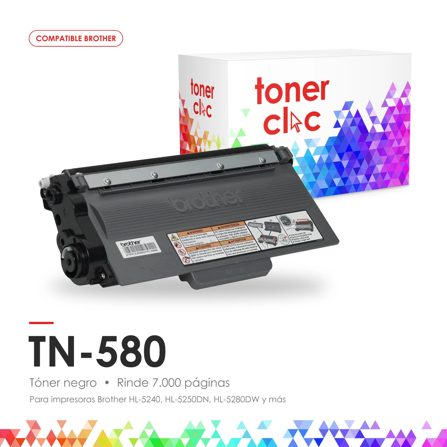 Tóner alternativo Brother TN-580 negro, rinde 7.000 páginas