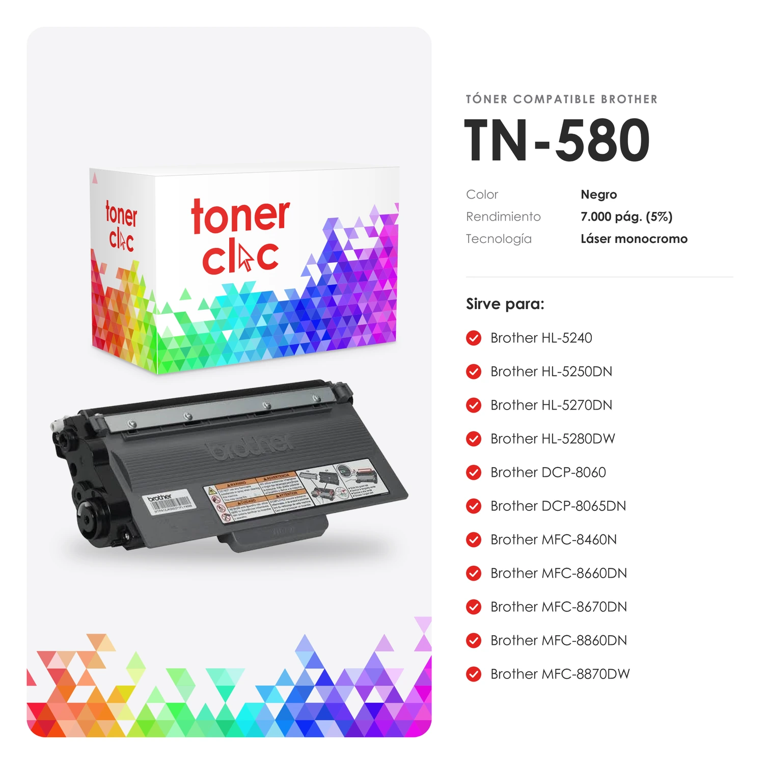 Tóner alternativo Brother TN-580 negro - Imagen 2