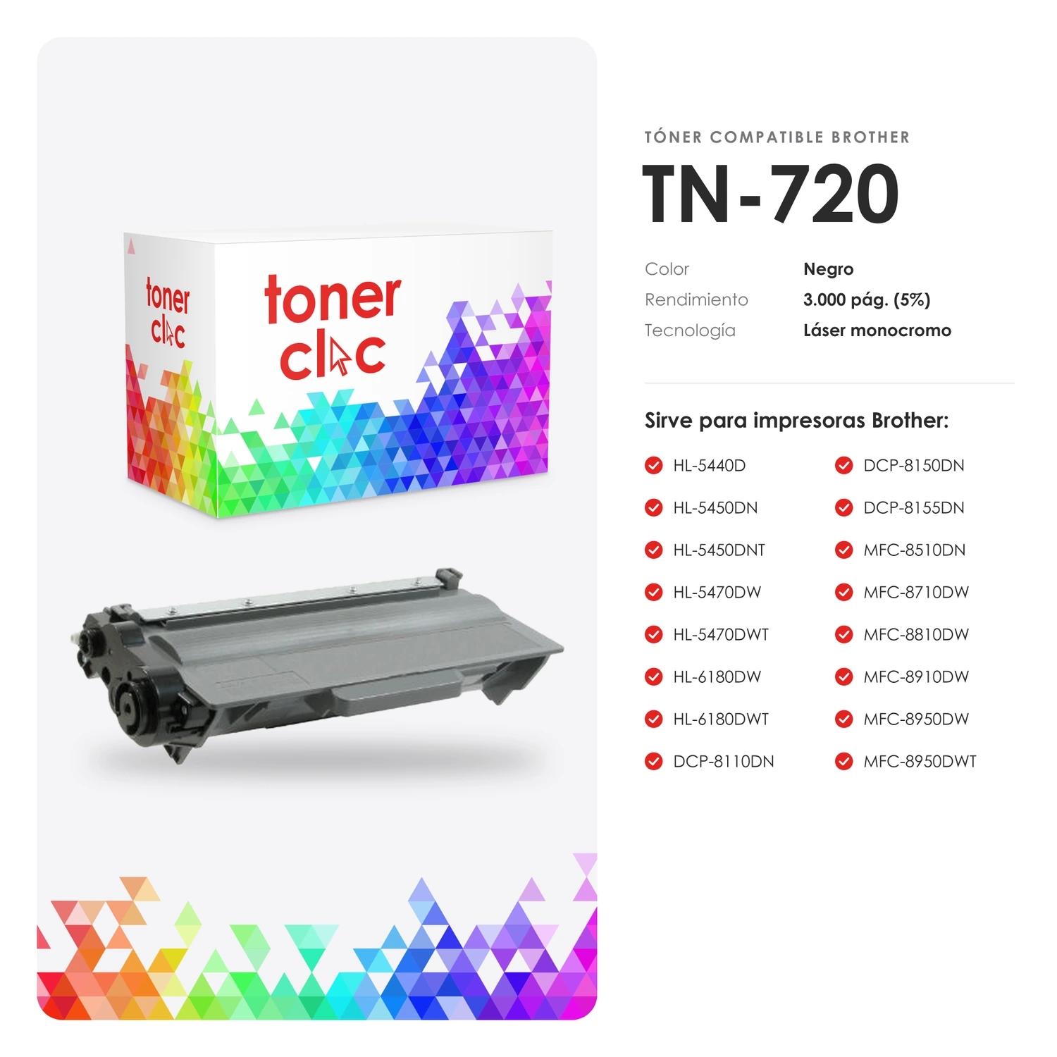 Tóner alternativo Brother TN-720 negro - Imagen 2
